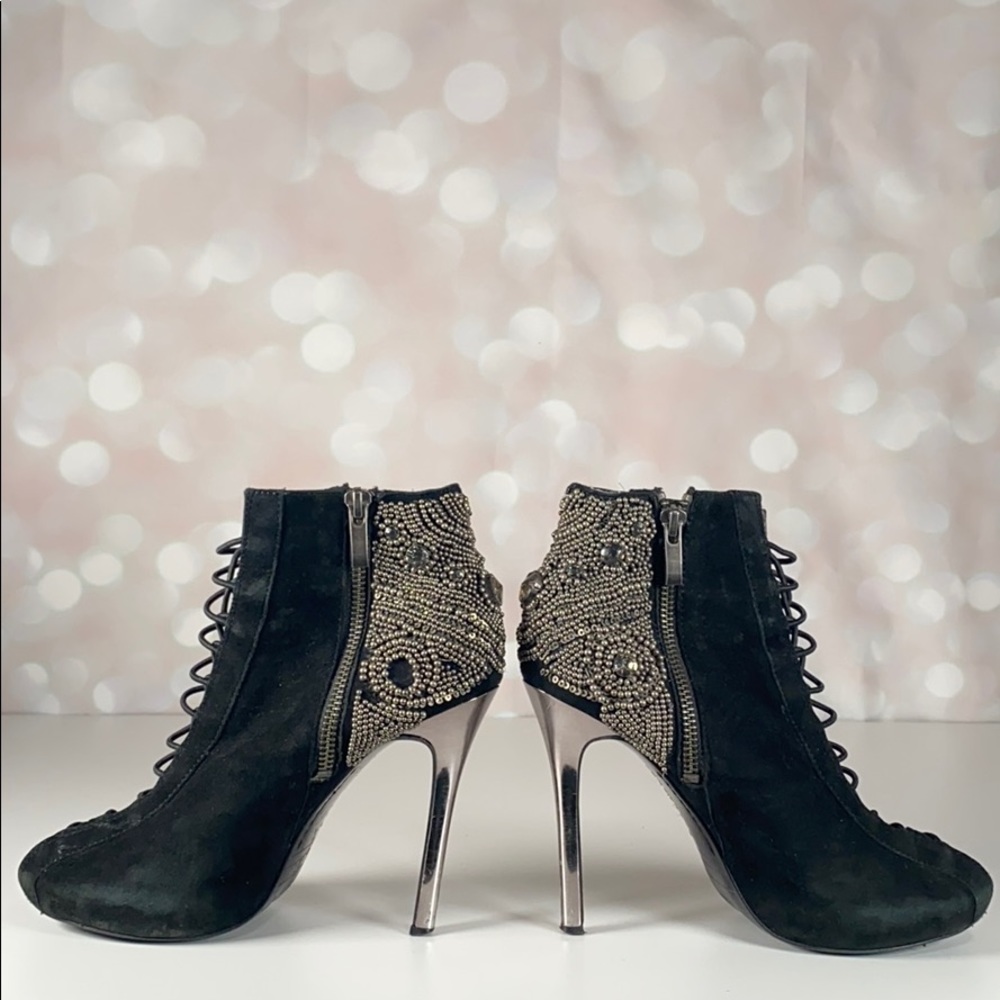 SAM EDELMAN “QUANTAM” Embellished Laced Suede Heel - Picture 15 of 16